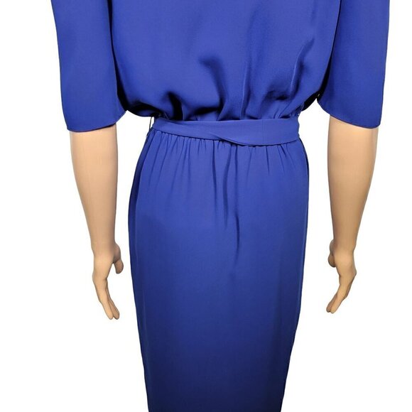 AMANDA UPRICHARD NY Women's Royal Blue Faux Wrap Short Sleeve Midi Dress Size M - Picture 10 of 11